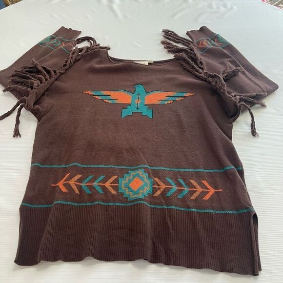 Cotton Rye Outfitters Brown Thunderbird Fringe Sweater Size Medium - Picture 7 of 9
